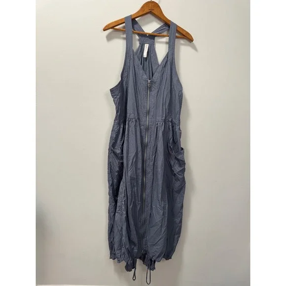 Daily Practice by Anthropologie Blue Free Fall Zip Front Bungee Hem Dress Large - Picture 3 of 7
